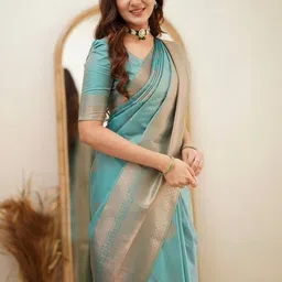 AdoreeStitch Woven Design Zari Saree with Blouse Piece image 2