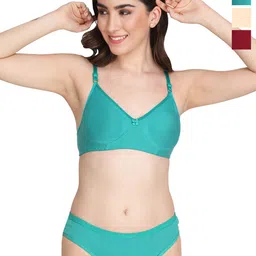 Liigne Women Pack Of 3 Everyday Non Padded Bra Pure Cotton Lingerie Set-image-41