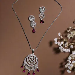 DressBerry Rhodium-Plated Cubic Zirconia Stone-Studded Jewellery Set image 3