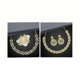 Women Click Set Of 2 Gold-Plated Stones Studded Jewellery Set image 1