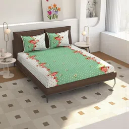 NEW TOWN Multicoloured 210 TC Cotton Fitted Queen Bedsheets With 2 Pillow Covers-image-29