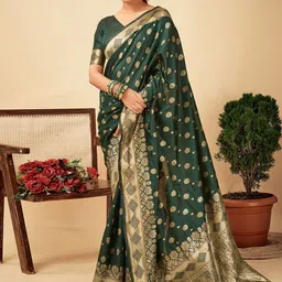 HERE&NOW Woven Design Zari Silk Blend Banarasi Saree-picture-38