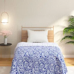 Portico Blue & White Floral Printed AC Room 233 GSM Cotton Single Bed Dohar image 3