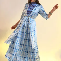 QISSA Geometric Printed Top & Maxi Skirts With Shurg image 1