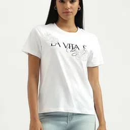 United Colors of Benetton Women Typography Printed Round Neck Pure Cotton T-shirt-picture-35