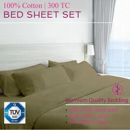 Trance Home Linen Beige Pure Cotton 300 TCFitted Single Bedsheet Set 1.83 mx 0.76 m image 4