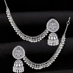 PRIVIU Silver Plated Artificial Beaded Dome shaped Oxidised Jhumkas-image-90