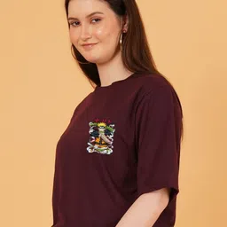 Moda Rapido Women Naruto Graphic Printed Round Neck Cotton Oversized T-shirt image 3