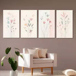 nestroots Peach-Coloured & Blue Elegant Floral 4 Pieces Canvas Wall Art-picture-22