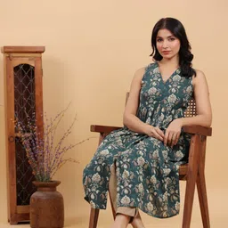 KALINI Floral Printed V-Neck Empire Pure Cotton Anarkali Kurta image 2