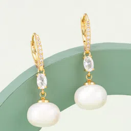 Kushal's Fashion Jewellery Gold-Plated Zircon Studded & Pearls Beaded Drop Earrings-picture-20