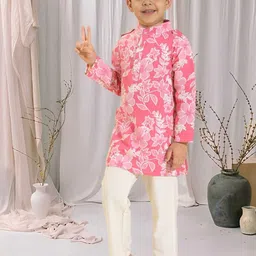 Cutiekins Boys Floral Printed Mandarin Collar Straight Kurta With Pyjamas image 4