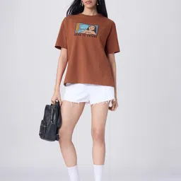 The Souled Store Women Printed Drop-Shoulder Sleeves T-shirt-image-14
