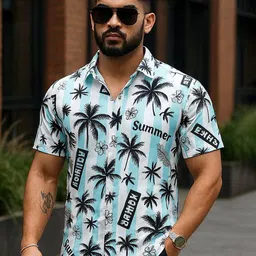 MARMIC FAB Classic Tropical Printed Spread Collar Slim Fit Shirt-picture-13