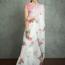 Mitera Women Floral Printed Block Printed Saree-image-2