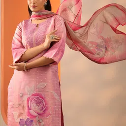 Libas Women Floral Printed Regular Kurta with Trousers & Dupatta-picture-21