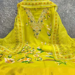 HERE&NOW Women Green Embroidered Pure Cotton Unstitched Dress Material-picture-10