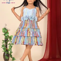 Satjal Fab Girls Blue And Multicolored Striped With Shoulder Straps Dress-picture-41