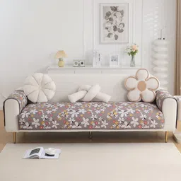 HOKIPO Brown Printed Quilted 2 Seater Sofa Seat Mat & 2 Armrest Covers With Pockets image 2