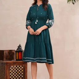 CORSICA Floral Embroidered Tie-Up Neck Fit & Flare Dress-picture-41