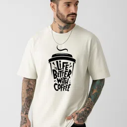 Be Crazy Typography Round Neck Drop Shoulder Sleeves Printed Cotton Oversized T-shirt-picture-36