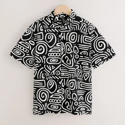 NEXT Boys Monochrome Abstract Printed Drop-Shoulder Sleeves Casual Shirt-picture-56