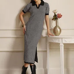 Globus Women Geometric Self Design Bodycon Midi Dress-image-36