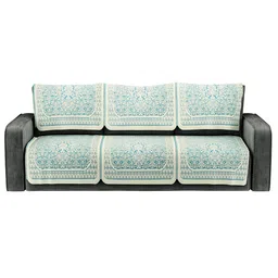 Kuber Industries Cream-Coloured & Blue Cotton Sofa Cover image 5