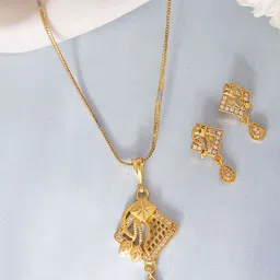 VOJ Stainless Steel Gold-Plated American Diamond-Studded Jewellery Set-picture-11