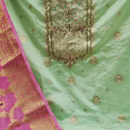 SHADOW & SAINING Floral Woven Design Beaded Semi-Stitched Dress Material image 2