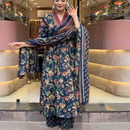 GoSriKi Cia Floral Printed V-Neck Panelled Anarkali Kurta With Palazzos & Dupatta image 2