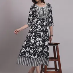 HERE&NOW Printed & Embroidered Flared Midi Dress image 3