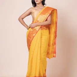PUKU Ethnic Motifs Zari Pure Cotton Taant Saree-picture-17