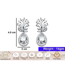 Gemron Jewel Rhodium-Plated Cubic Zirconia Studded Teardrop Shaped Drop Earrings image 3