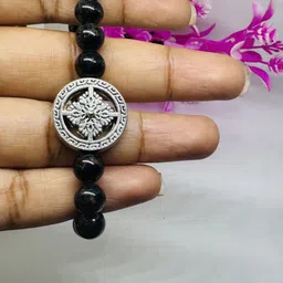 Gems Guru Unisex Black Natural Flower Tourmaline Ethnic Bracelet image 2