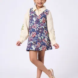 Ed-a-Mamma Girls Floral Printed Embroidered Shirt Collar Cuffed Sleeve A-Line Dress-image-29