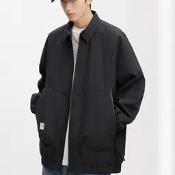 HERE&NOW Men Spread Collar Solid Bomber Jacket image 4