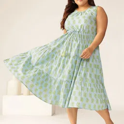 Janasya Women Plus Size Ethnic Motifs Printed Tiered Ethnic Dress-picture-29