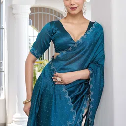 GHAN SALS Embellished Bead and Stones Baluchari Saree with Blouse Piece image 3