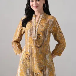 MEESAN Women Paisley Printed Mandarin Collar Button Tunic-image-25