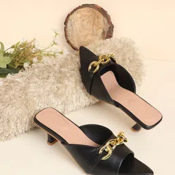 AVIVASTYLE Women Pointed Toe Kitten Mules with Buckles-picture-30