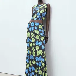 MANGO Floral Print Midi A-Line Skirt image 2