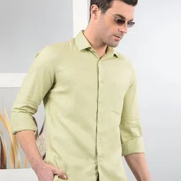 Crimsoune Club Men Classic Slim Fit Spread Collar Textured Cotton Casual Shirt-picture-34