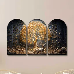 Myntra Elegant Homes Gold-Toned Set of 3 Piece MDF Other Wall Paintings image 5