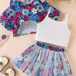 YK Girls Printed Hooded Pure Cotton Top With Skirt-image-37
