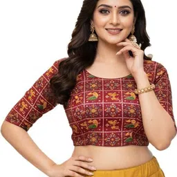 PU FASHION Printed Round Neck Saree Blouse-picture-27