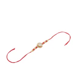 Anouk Kundan Studded Floral Design Thread Rakhi with Roli Chawal Chandan & Mishri image 3
