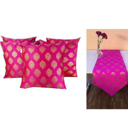 Pinkparrot 12x70 inch jacquard silk table runner and 5 pcs 16x16 inch cushion covers-image-46