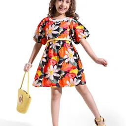 Hola Bonita Girls Prined Flared Sleeve Fit & Flare Dress-image-38