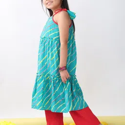 Sangria Girls Leheriya Printed Pure Cotton Kurta with Palazzos Set image 4
